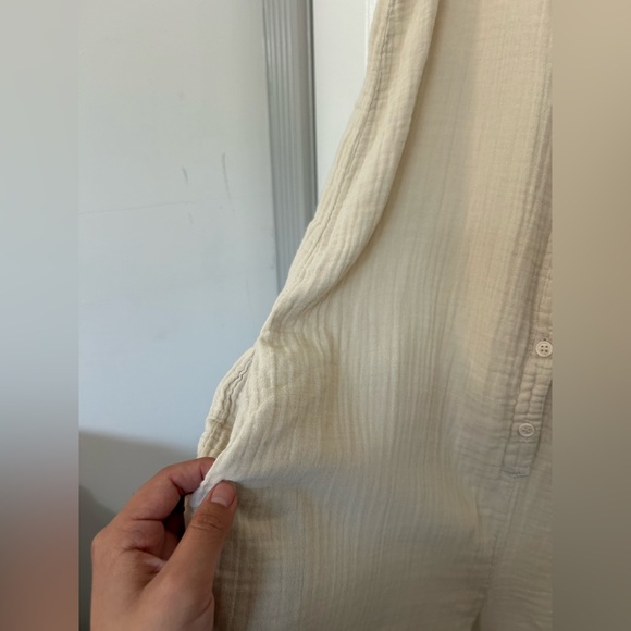 LACAUSA Beige 100% Cotton Elderflower Wide Leg Jumpsuit size XS boho flowy 70s - Picture 10 of 14